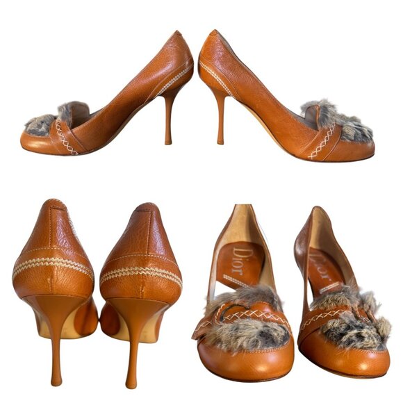 VTG. CHRISTIAN DIOR RABBIT FUR CD LOGO PUMPS HEELS US 7.5/38 NEW! - Picture 5 of 7